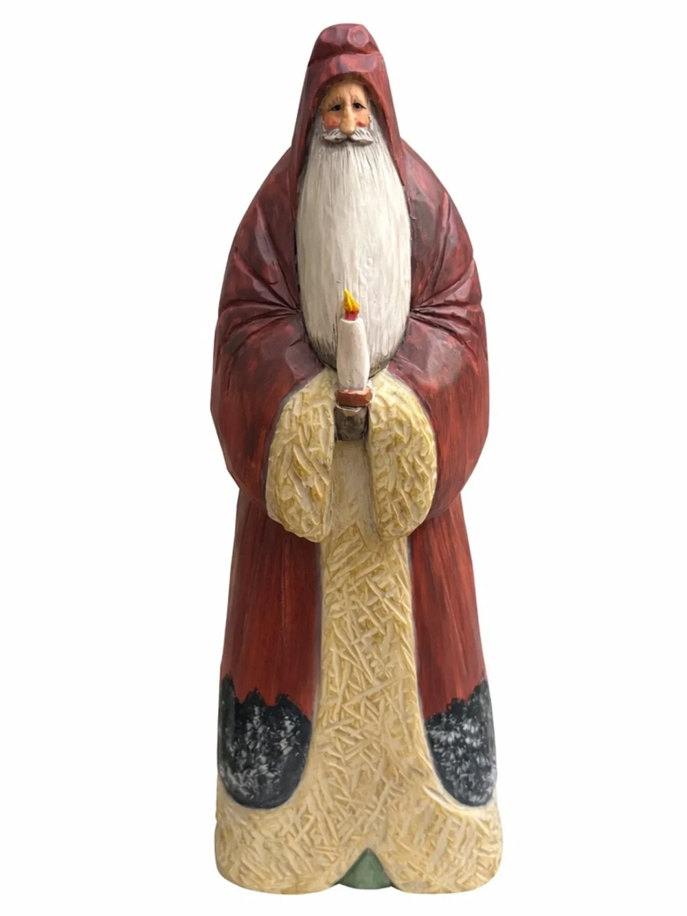 Carved Wood Look Santa Figurine 14” Resin Rustic Folk Art Christmas Decor